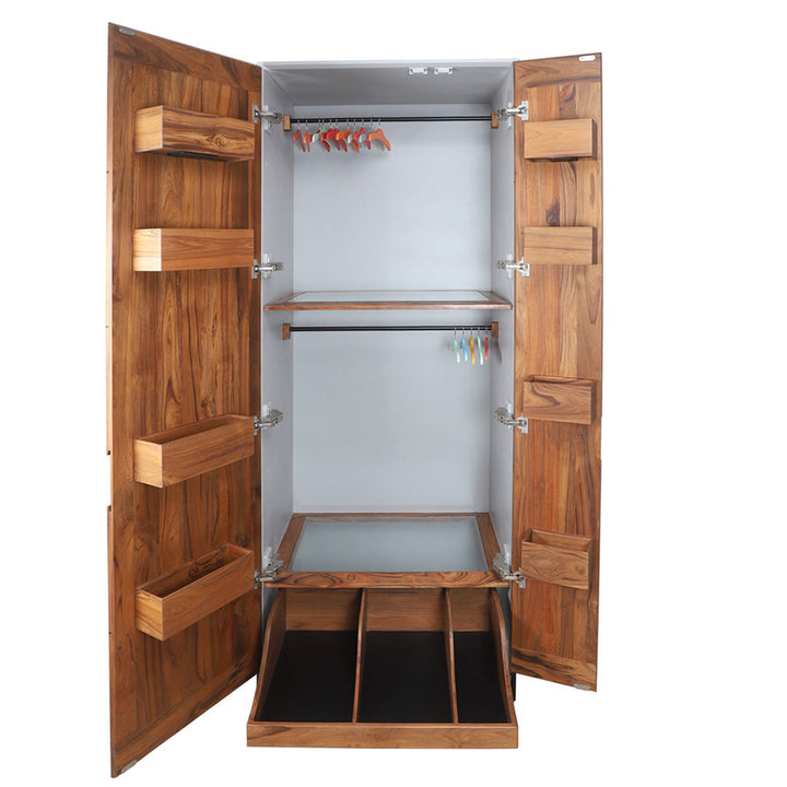 Tanoshii Teakwood Wardrobe with Metal Base