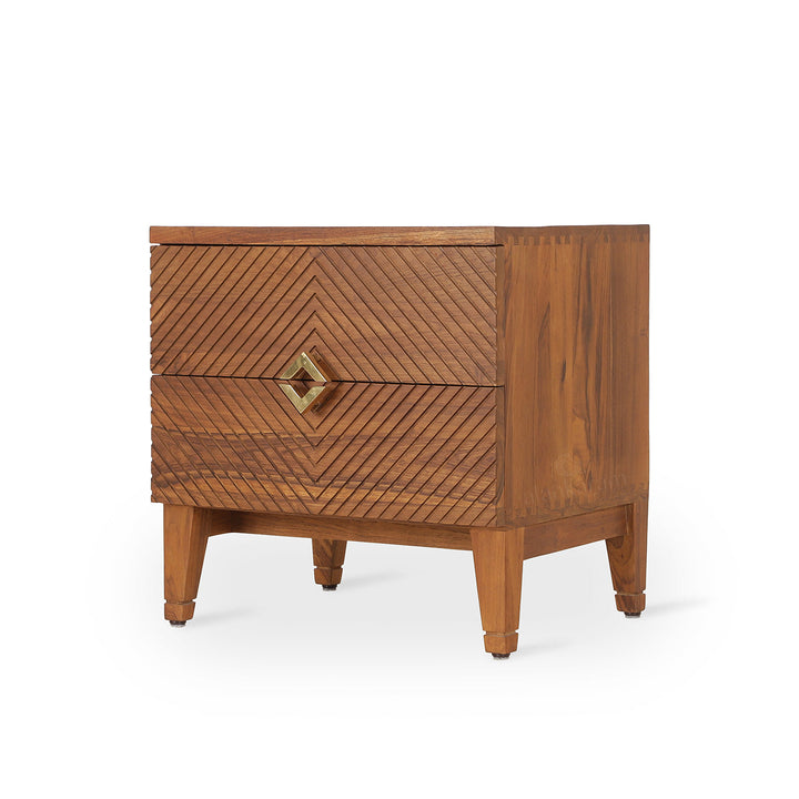 Dritto Teakwood Bedside Unit with Brass Handles