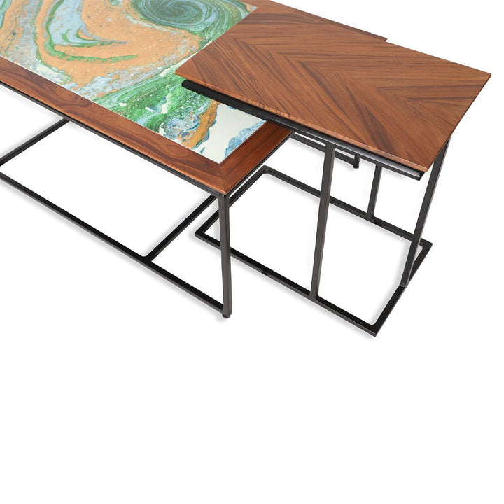Dualis - Teakwood Center Table with Multicolor Top
