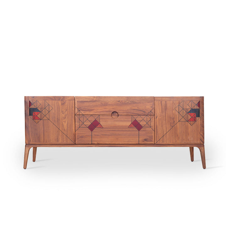 Foliga - Teakwood Storage Unit with Colorful Designs Grooves on the Front