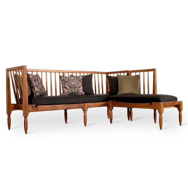 Iste Teakwood Bench with Black Leather