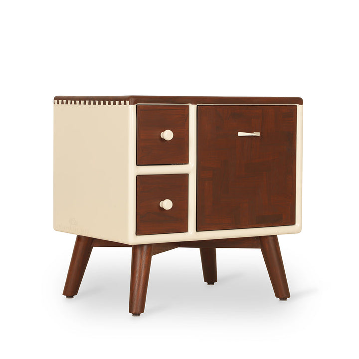 Mosaique Teakwood Storage Unit with Walnut and White Color