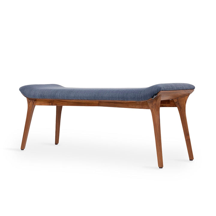 Phalaka Teakwood Bench with Blue Fabric