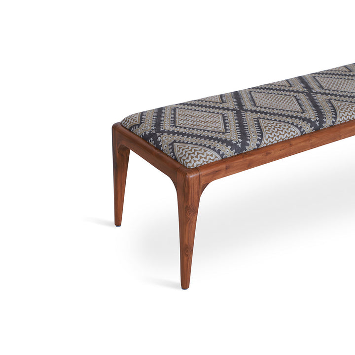 Sira - Teakwood Bench with Black Geometrical Print Fabric