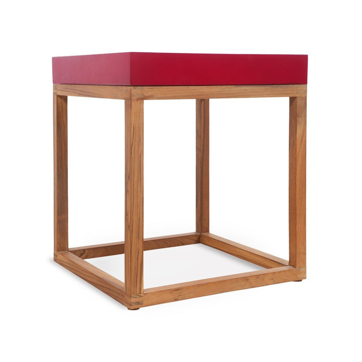 Trei - Teakwood Side Table with colorful top