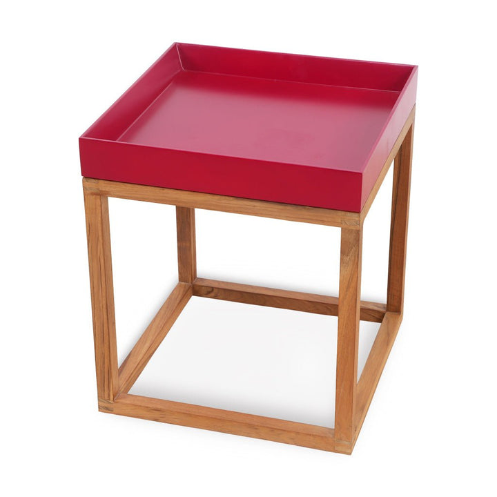Trei - Teakwood Side Table with colorful top