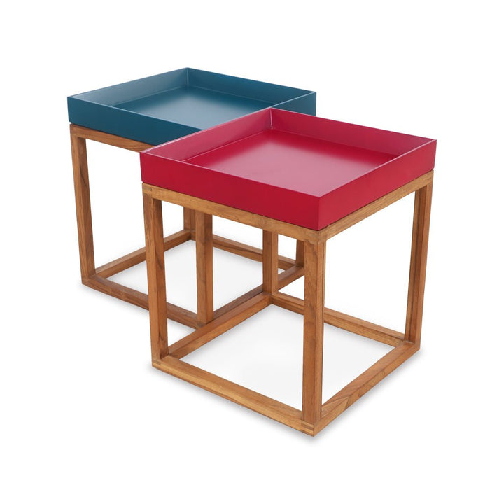 Trei - Teakwood Side Table with colorful top