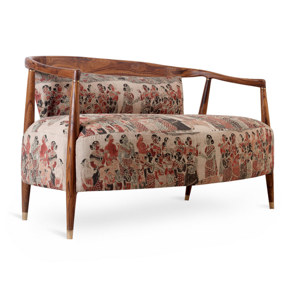 Uru - Two Seater Teak Sofa, Brass Accentuations